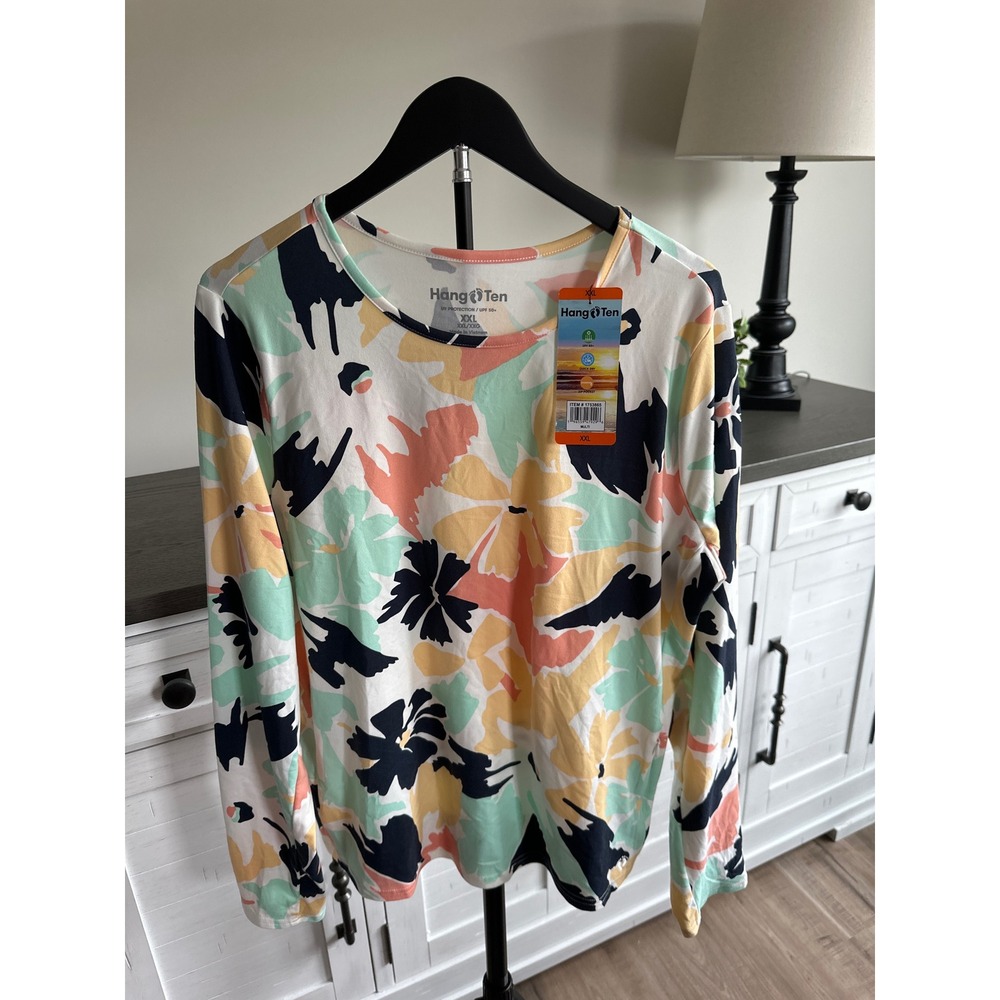 NWT Hang Ten Womens XXL Sun Shirt UPF 50+ Floral Long Sleeve Quick Dry Multi